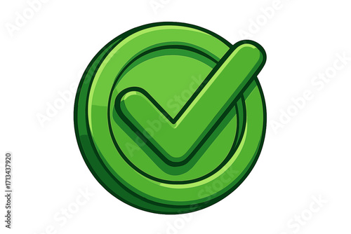 3d green check mark correct icon. Vector cartoon illustration of an approved symbol. Yes sign, tick button for vote or quiz. Success, confirmation, and acceptance concept.