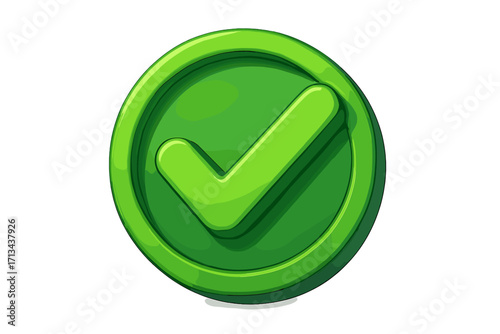 3D green check mark correct icon. Vector cartoon illustration. Yes symbol for vote, approval, success. Right choice button. Positive sign for checklist, quiz, web element.