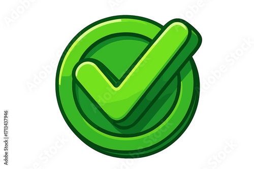 Green check mark 3d icon vector. Correct, right, approved, validation, accepted sign. Positive choice symbol. Yes button cartoon illustration. Success, confirmation concept.