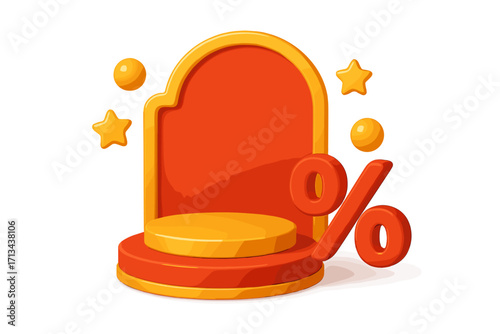 3D render mega sale special offer podium with percent sign. Empty stage for product display and presentation. Pedestal showcase for discount, promotion, and advertising.