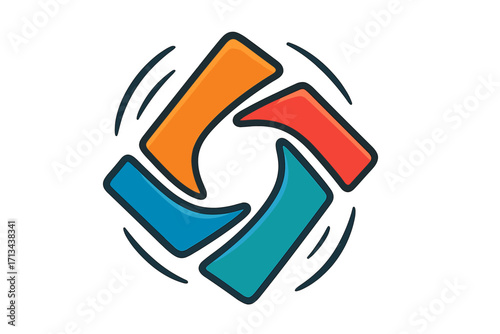 Abstract colorful logo design, vibrant vector cartoon illustration with dynamic shapes and motion effect, modern creative brand symbol on transparent background, versatile icon set