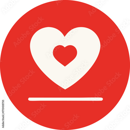 Red circle with nested hearts icon symbolizing love and health support graphic element