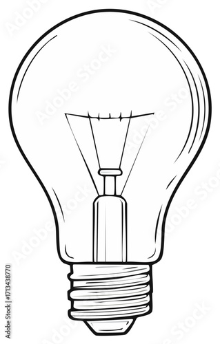 Line art light bulb illustration, glowing ideas and innovative solutions concept, clear glass and distinct coils