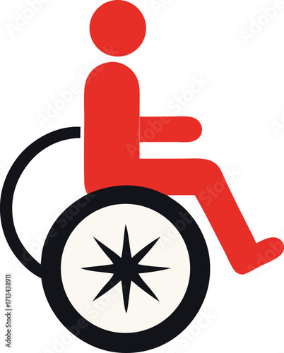 Red person in wheelchair symbol sign accessibility icon graphic representation of disability mobility aid support movement