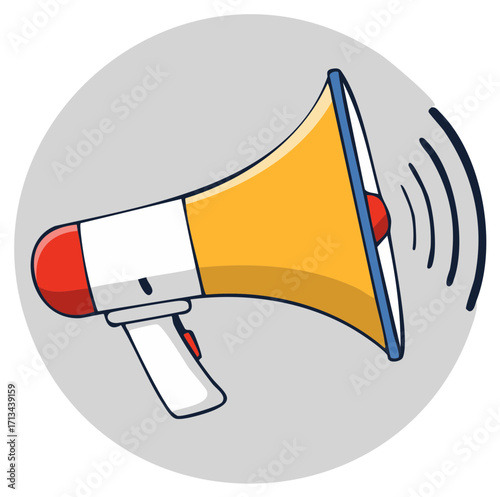 Cartoon Loudspeaker Emitting Sound Waves Public Announcement Bullhorn Amplification Voice Megaphone Communication Device