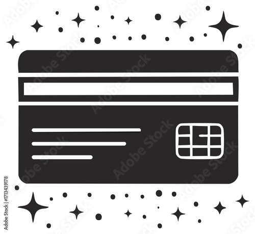 Sparkling credit card glyph icon for finance banking and payment illustration
