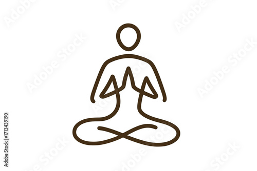 Abstract linear yoga person logo design. Vector illustration of human in lotus pose for meditation and wellness. Spiritual harmony and balance symbol. Health and fitness icon.