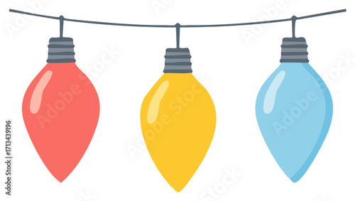 Colorful decorative light bulbs vector illustration, hanging lights, festive decorations, party lighting elements, holiday decor