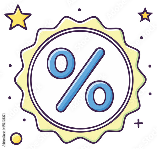 Illustration of Percentage Sign Icon in a Starburst Shape for Promotions and Discounts