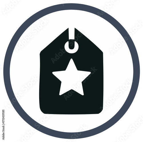 Hand Drawn Tag with Star Badge Icon inside Circle Symbol, Design Element, Vector Illustration