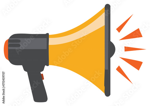 Megaphone illustration with orange speaker and sound waves vector graphic.