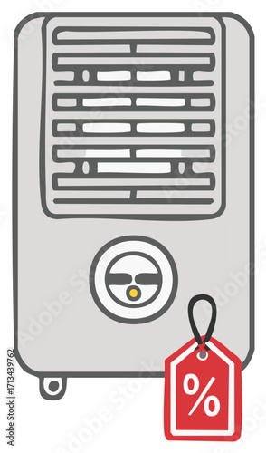 Electric space heater with discount tag for sale in retail offering