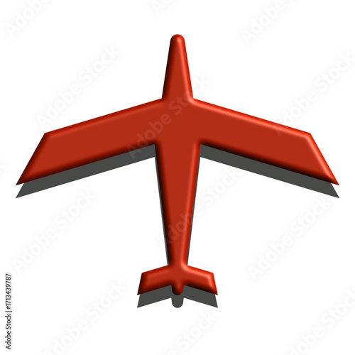 Stylized red airplane icon from a top down view.