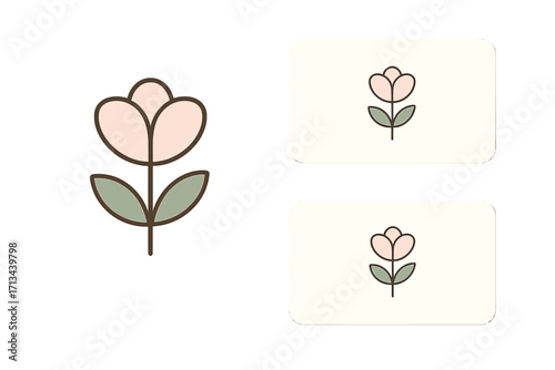 Minimal floral logo design and business card template set. Elegant botanical branding kit for corporate identity. Vector illustration for beauty salon, spa, or florist shop.