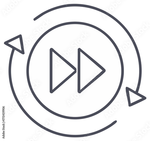 Modern line art fast forward and refresh icon representing loop and continuous playback