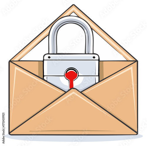 Secure Communication Concept A Tan Envelope Containing A Metal Padlock Preventing Unauthorized Access