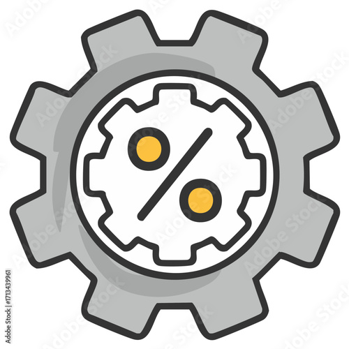 Gear with Percentage Symbol Inside Represents Financial Mechanism or Discount Process