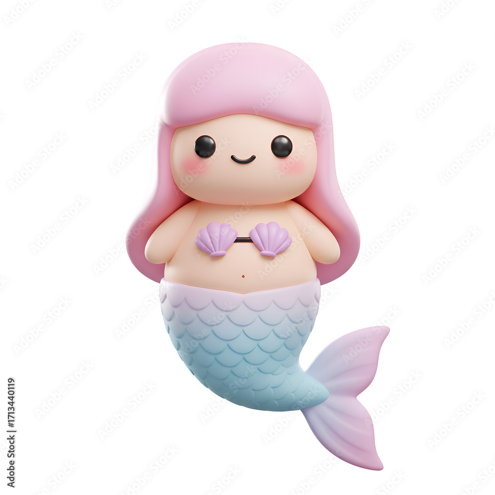 Obraz premium 3D A Pastel Mermaid with Pink Hair