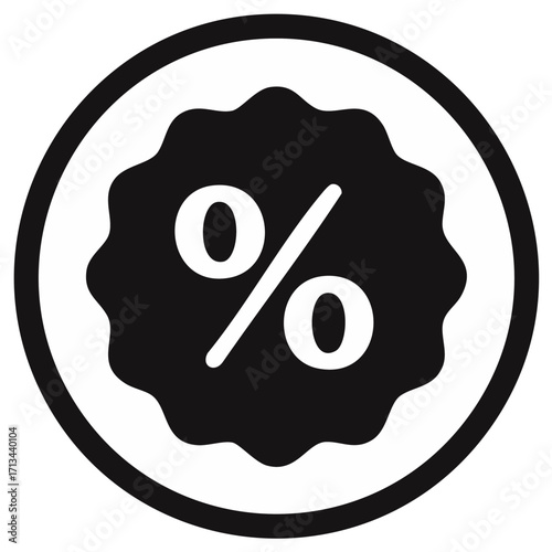 Percent Sign in Circle with Scalloped Edge Black and White Minimalist Design