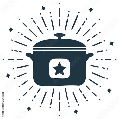 Special Cooking Pot Icon with Star and Shining Quality Burst Design