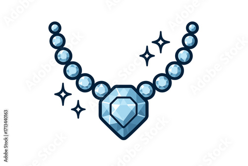 Shining diamond necklace with precious stones. Vector cartoon illustration for jewelry logo. Luxury gem pendant icon. Expensive fashion accessory concept. Crystal glamour sparkle.