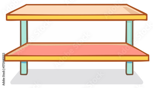 Illustration of Empty Two Tier Shelf with Yellow Frame and Pastel Colors