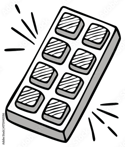 Delicious chocolate candy bar with squares of tasty truffle filling in wrapper package