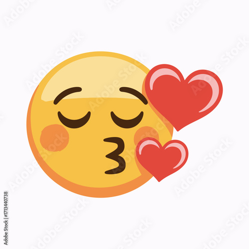 Yellow emoji face blowing kisses with red hearts