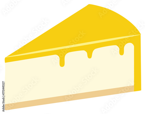 Delicious slice of creamy cheesecake with dripping yellow topping illustration