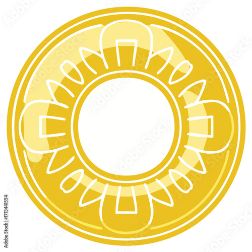 Stylized Golden Coin Medallion with Ornate Abstract Pattern Illustration