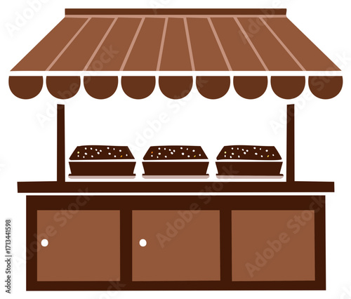 Illustration of Outdoor Market Stall Selling Brownies with White Sprinkles