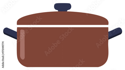 Covered saucepan illustration, brown cooking pot with lid and handles, kitchenware