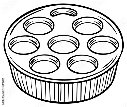 Illustration of a round escargot serving dish with seven wells for snails isolated on white