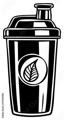 Reusable Plastic Tumbler with Leaf Icon in Black and White for Drinks and Beverages