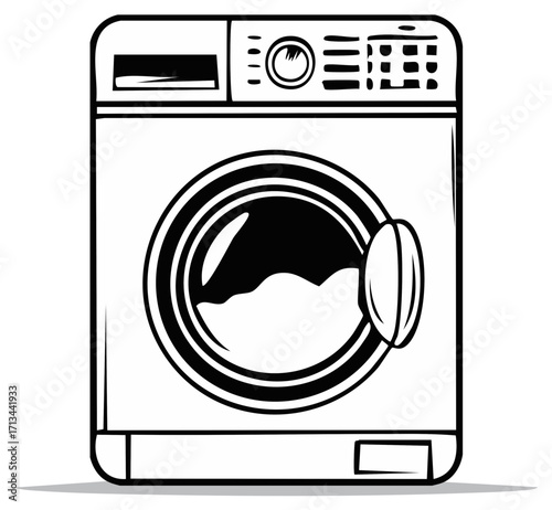 Modern front loading washing machine line art vector icon illustration