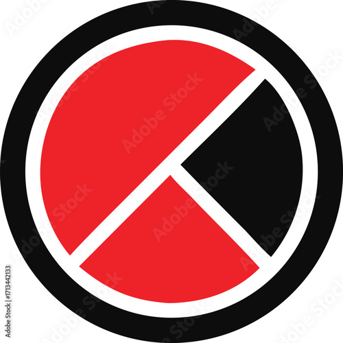 Modern geometric circle design with red and black segments abstract symbol graphic icon