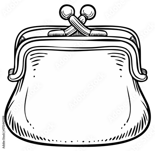 Vintage Hand Drawn Clasp Coin Purse or Wallet with Ball Clasp