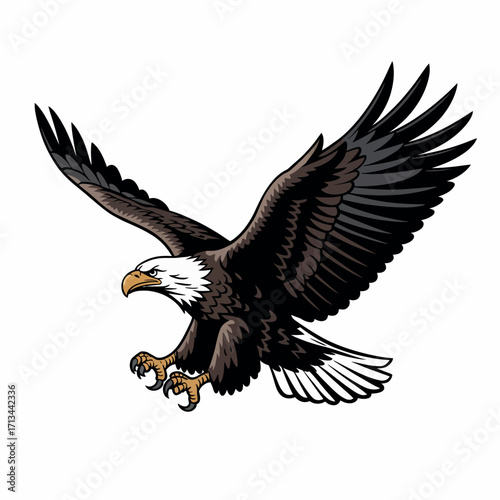 Majestic bald eagle soaring with wings spread wide