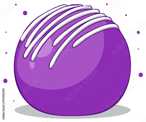 Sweet purple candy bonbon with white icing drizzle cartoon vector illustration