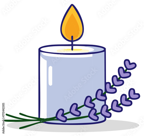 Aromatherapy Candle with Lavender Flowers Burning for Relaxation and Wellness