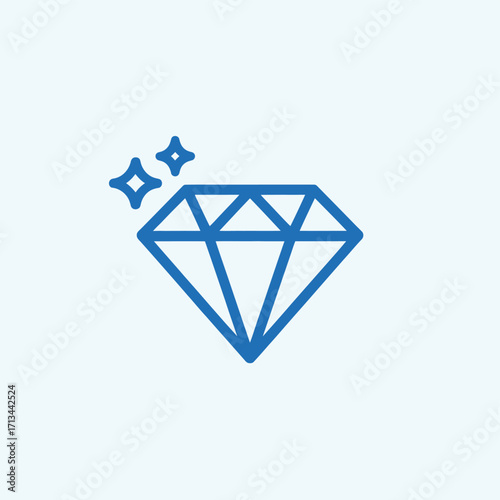 Blue diamond icon with sparkling light effects on a light blue background