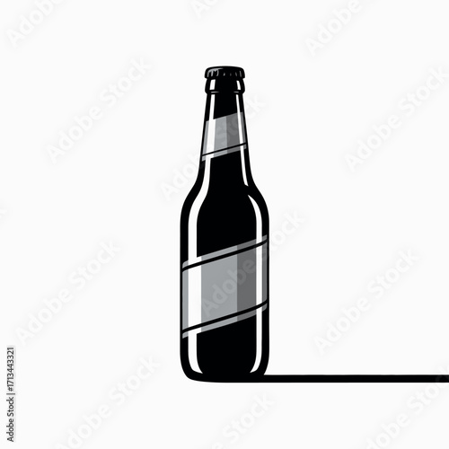 Minimalist illustration of a dark glass beer bottle with a label