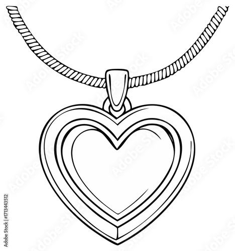 Detailed outline illustration of a heart-shaped locket necklace symbolizing love and remembrance