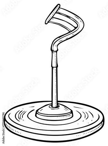 Microphone stand illustration with rounded base and retro styling isolated