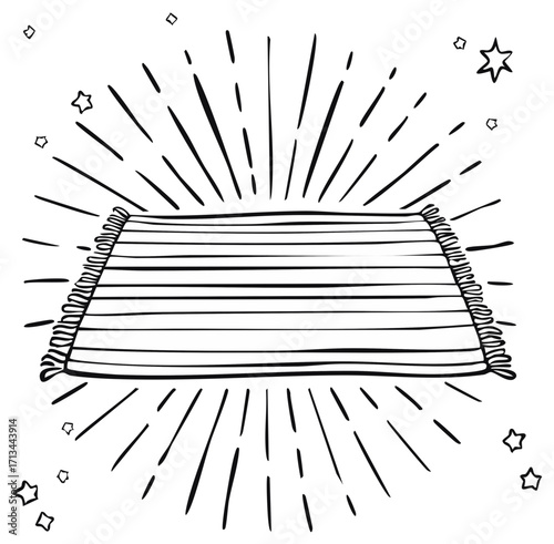 Magic Carpet Ride Doodle Illustration with Rays and Stars for Fantasy Adventure