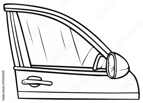 Outlined Car Door with Handle and Mirror Detail Automotive Industry Illustration