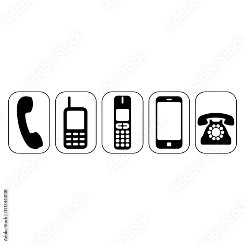 Evolution of telephones from rotary to smartphone icons