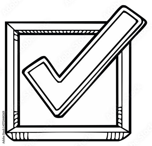 Black and white graphic of a checkmark in a square box indicating approval or completion