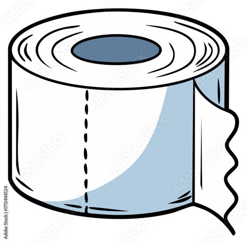 Cartoon Roll of Toilet Paper Bathroom Tissue Hand Drawn Illustration