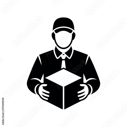 Delivery person holding a package with a clean silhouette style